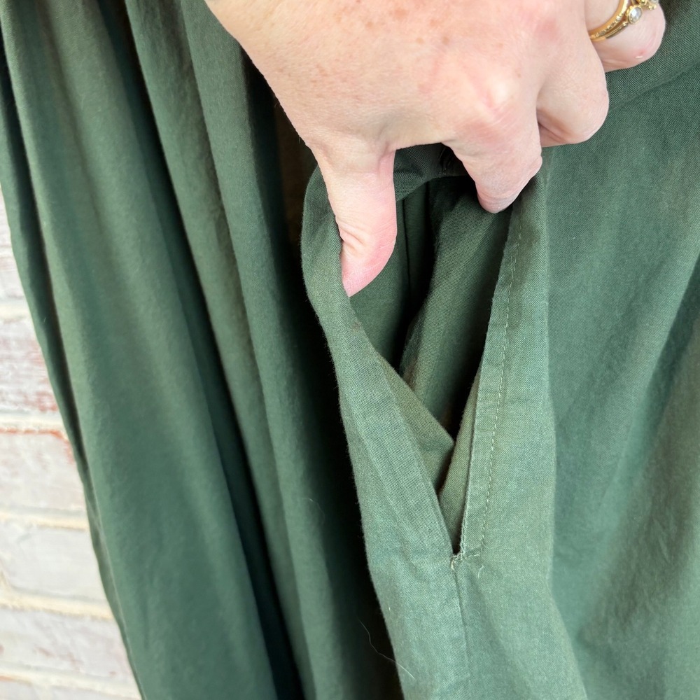 THE GREAT Horizon Dress Green Olive Stripe Cotton Tie Strap Maxi Dress Size 1 - Picture 11 of 12